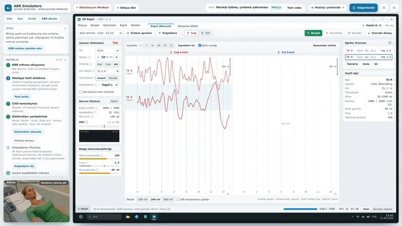 ABR Simulator ekranı: Waves I, III and V